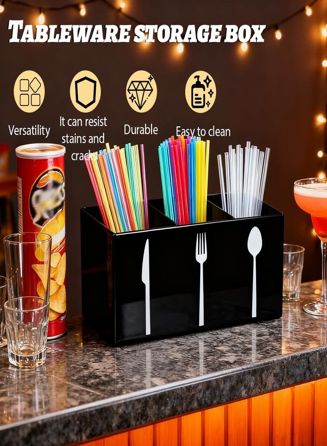 Sunmuliiiy Black Acrylic Cutlery Storage Organizer,Plastic Silverware Holder,Silverware Caddy 3 Section Tableware Plastic Holder for Kitchen Storage Indoor Outdoor Decoration Supplies - Image 4